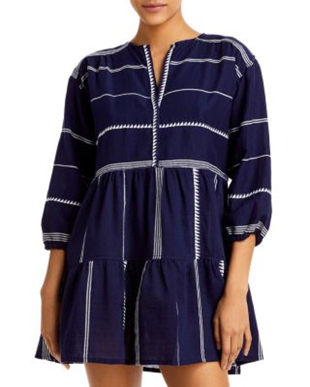 Lemlem Striped Blue Nunu Popover Dress Size S